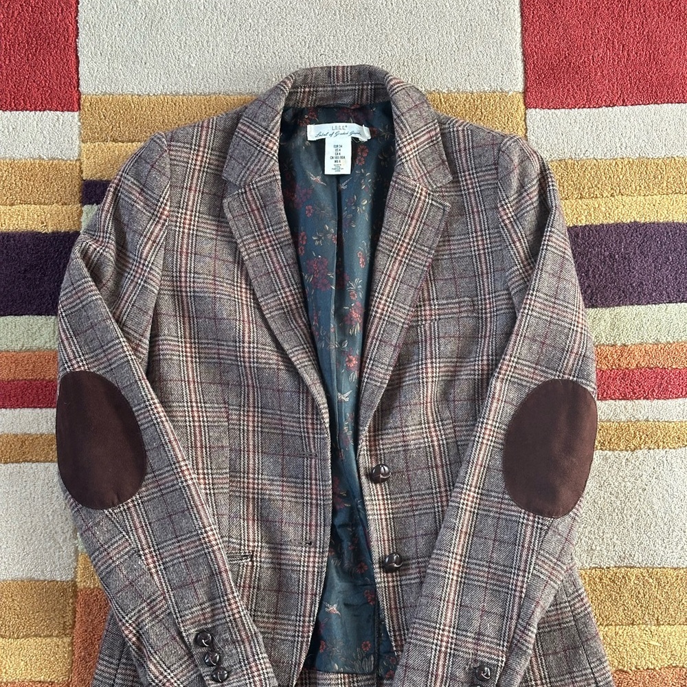 H&M Women's Plaid Blazer with Brown Elbow Patches